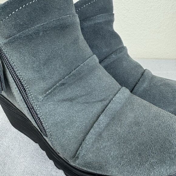Skechers Parallel Triple Threat Suede Wedge Booties Ankle Boot Charcoal Gray 7 - Picture 2 of 15